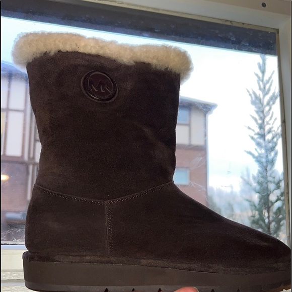 New Michael kors MK Shearling Winter Bootie Ankle boots suede sheep fur brown - Picture 7 of 8